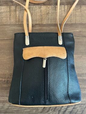 Vintage Italian Black Tan Leather Convertible Crossbody Backpack Sling Bag